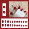 S.A.V.I 24 Pcs Short Red Cat’s Eye Glossy Press On Nails – Natural Shape – Reusable Fake Nails with Nail Glue & Adhesive Tabs – DIY Salon-Quality