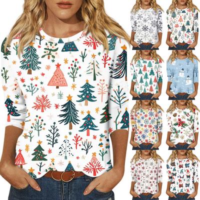 3/4 Sleeve Shirts For Women Print Graphic Tees Blouses Casual Basic Tops Pullover