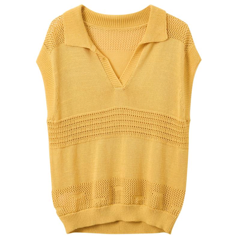 

Women s Hollow Knit Polo Collar Top M