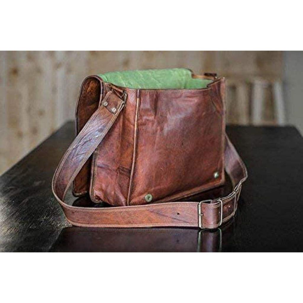New 18 Inch Leather Full Flap Messenger Handmade Bag Laptop Bag Satchel Bag Padded Messenger Bag Brown (Brown)