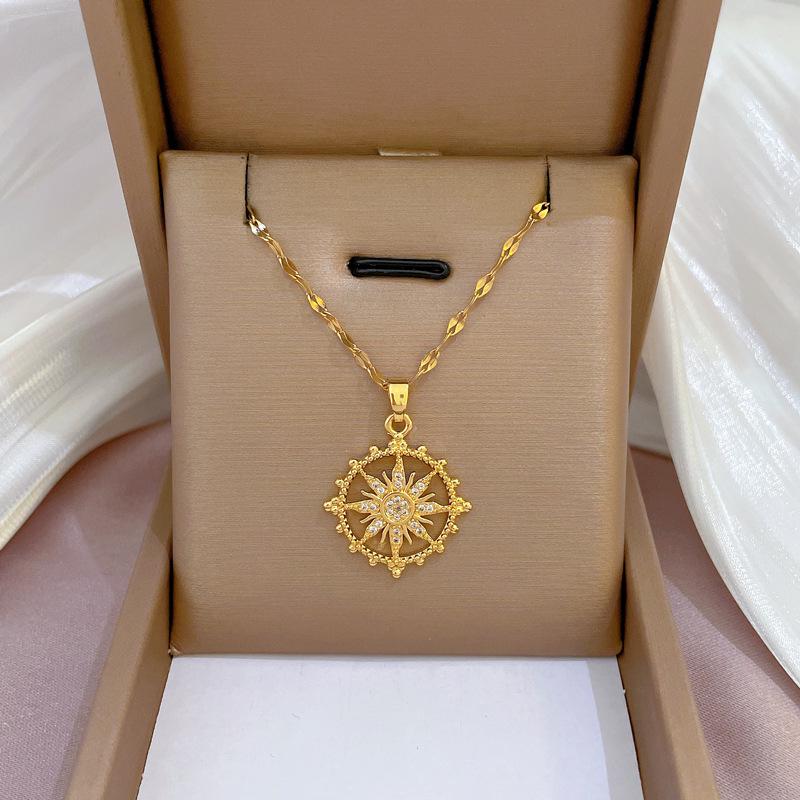 Titanium Steel Luxury Diamond Gold Micro-Inlaid Necklace for Women - Trendy Clavicle Chain