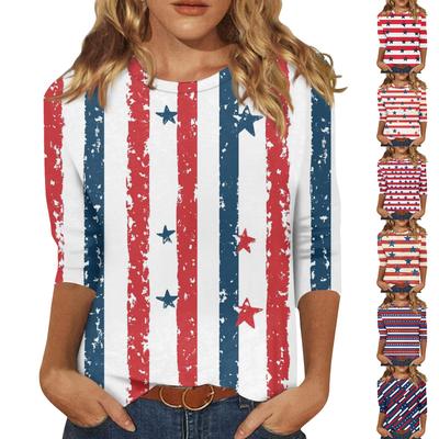 Women's Fashion Casual Round Neck 3/4 Sleeve Loose T-Shirt Ladies Top