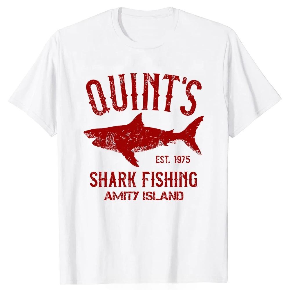 Quints Shark JAWS Amity Island 1975 Navy Tshirt Unisex Clothing Casual Basic T Shirt Fitness Tshirt Tees Tops M