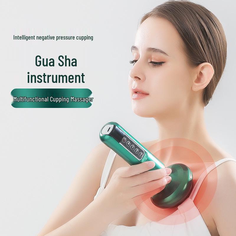 Smart Jade Gua Sha and Electric Vacuum Cupping Massager with Negative Pressure Suction for Meridian Unblocking