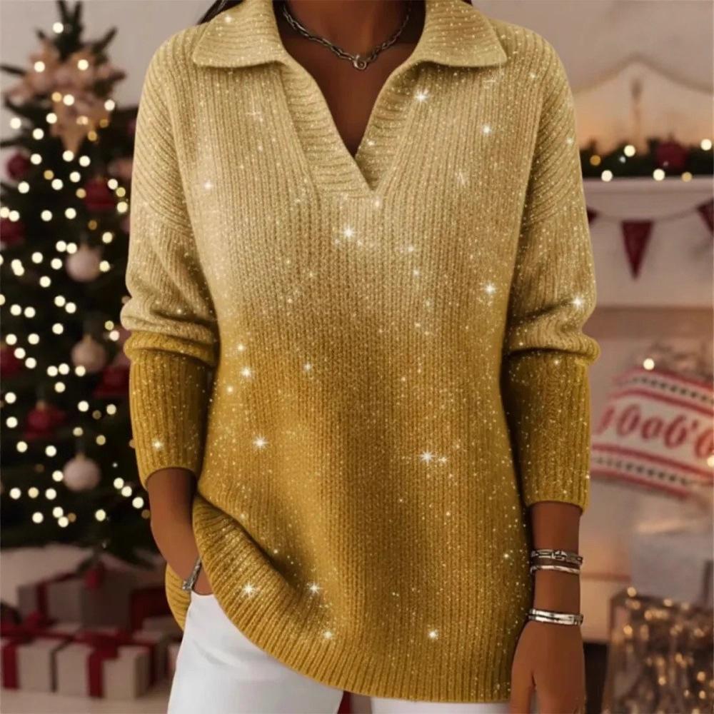 2025 Starry Sky Gradient Polo Neck Sweater Top