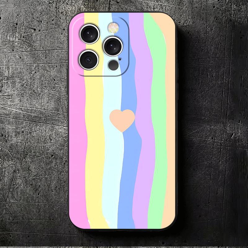 Rainbow Gradient Love Desgin Soft Phone Case for iPhone 16 16E 17 Air 15 Pro Max 14 Plus 13 Mini 11 12 7 Black Cover Back Shell