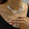 Luxury Geometric Hollow Super Flash Rhinestone Necklace Earrings Set Women'S Temperament Fashion Collarbone Chain Jewelry Women