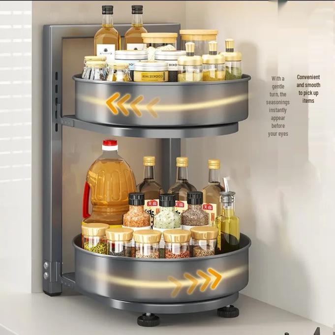 Rotating Kitchen Spice Rack - Multifunctional Storage Tray for Bottles, Oil, Salt, Soy Sauce, and Vinegar.