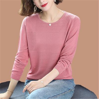 Damen Rundhals Strickpullover Weiblich Frühling und Herbst Einfarbig Locker Dünn Mode Dünne Sektion Unterhemd Tops