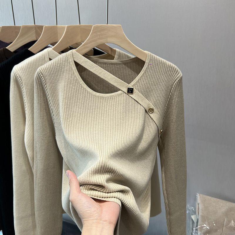 Knitted Bottoming Shirt Women's Autumn New Design Top Loose Inside with Large Size Long-sleeved Sweater
