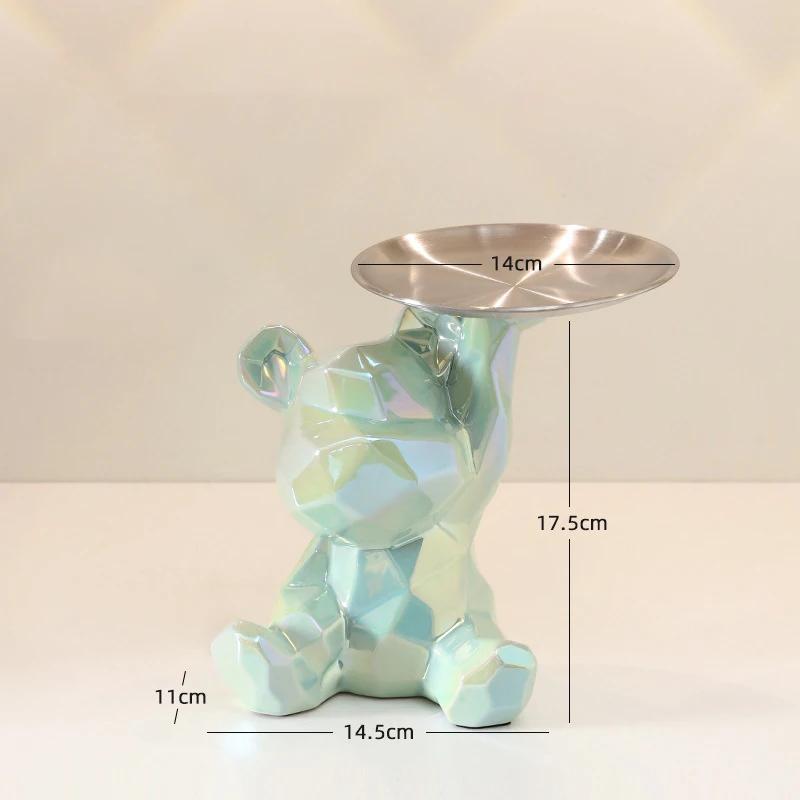 Ceramic Geometric Bear Ornament Coin Bank Home Living Room Desktop Remote Control Key Storage Tray Decorative Statue Gift