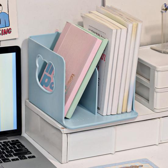 Bear Bookend Organizer with Multi-Tier Shelves Cute Desktop Bookshelf for Office Dorm Room Space-Saving Plastic Storage Rack for Book Files & Supplies