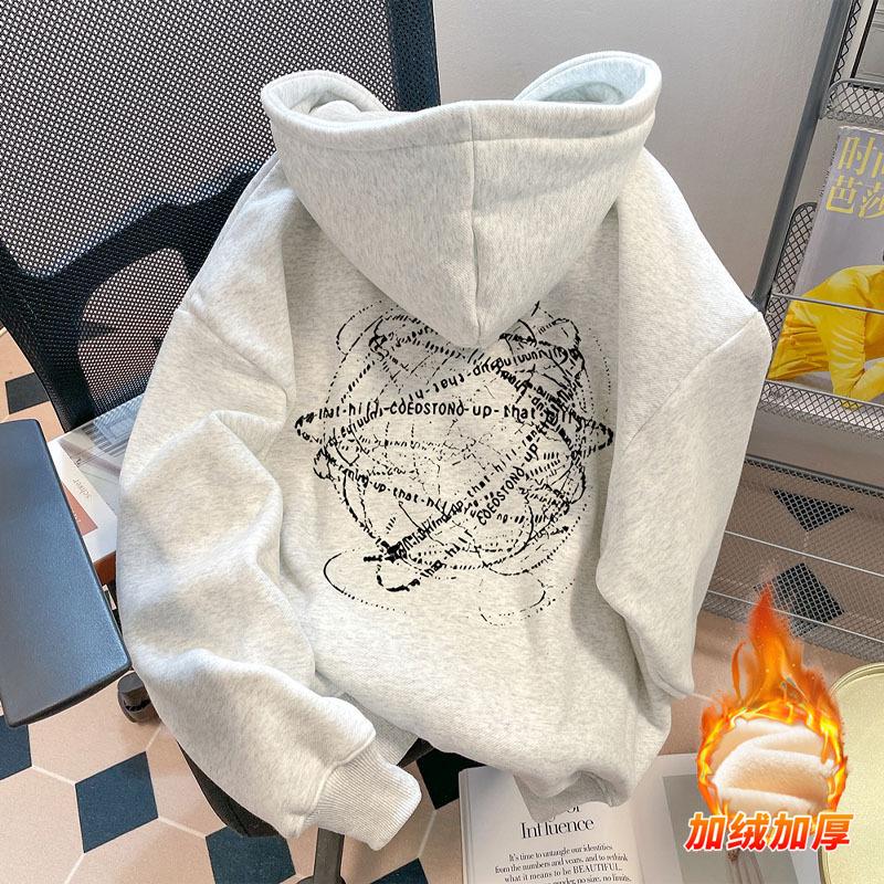 Autumn and winter new American fashion hooded casual sweater men's loose velvet thickened versatile women