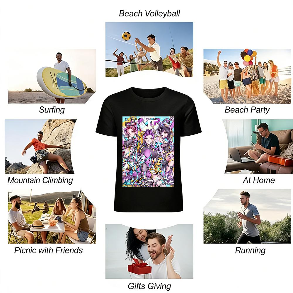 Cyber Hunter Girl Group Print T-shirt Street Trendy Anime Style Loose Casual Top For Men Women Pure cotton T-shirt