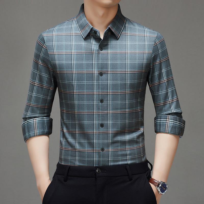 Spring and Autumn New Traceless Bamboo Fiber Inch Shirt Men's Business Striped Shirt Men's Long Sleeve Shirt