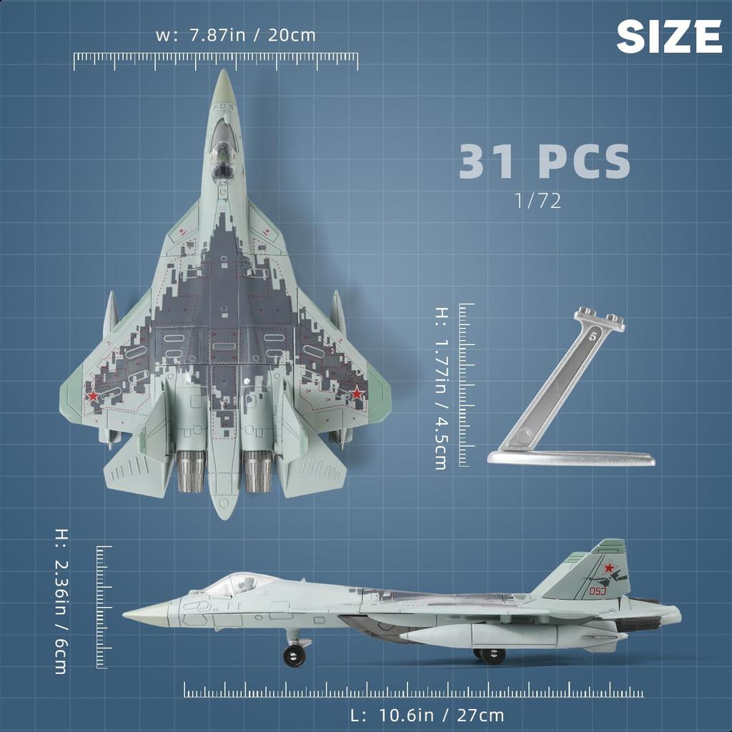 1/72 Scale SU-57 Fighter Jet Quick Build Model Kit Plastic Millitary Jet Toy Gift for Adults and Kids