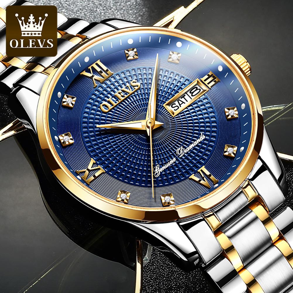 OLEVS 6603 Automatic Mechanical Man Watch Luxury Diamond Roman Scale Dual Calendar Luminous Waterproof Business Men's Watches