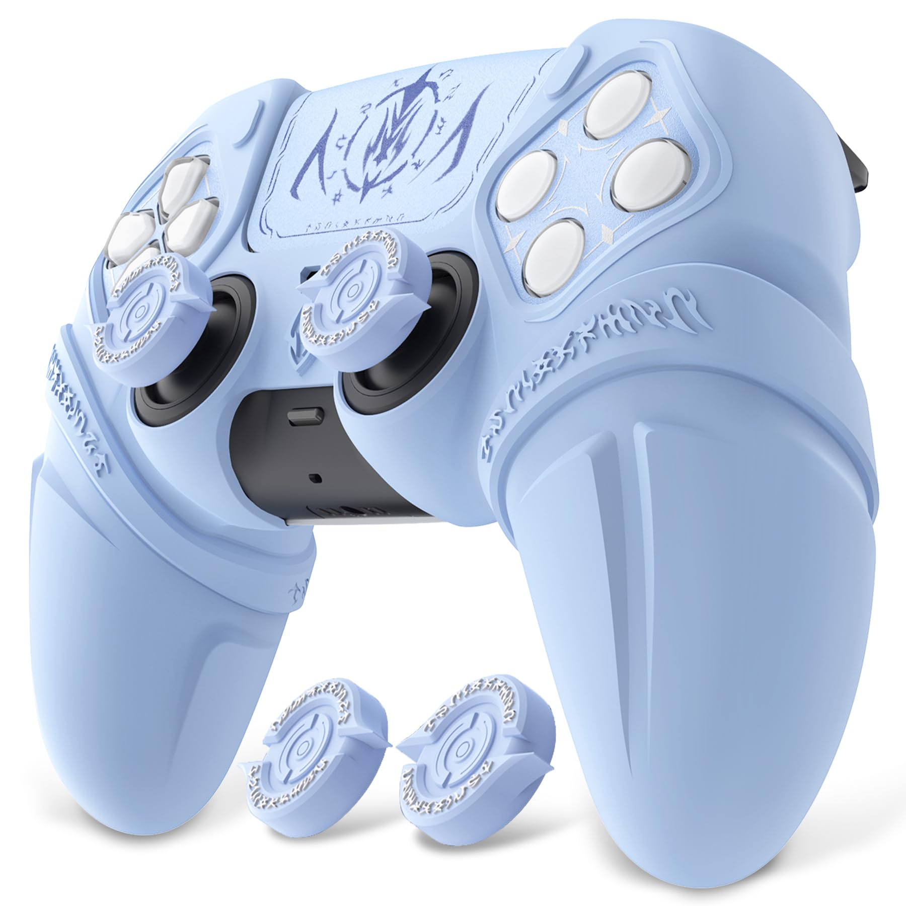 

PlayVital Runes Edition Silicone cover for comes with thumb grip touchpad sticker and cross key compatible with ps5 genuine charging stand with cover
