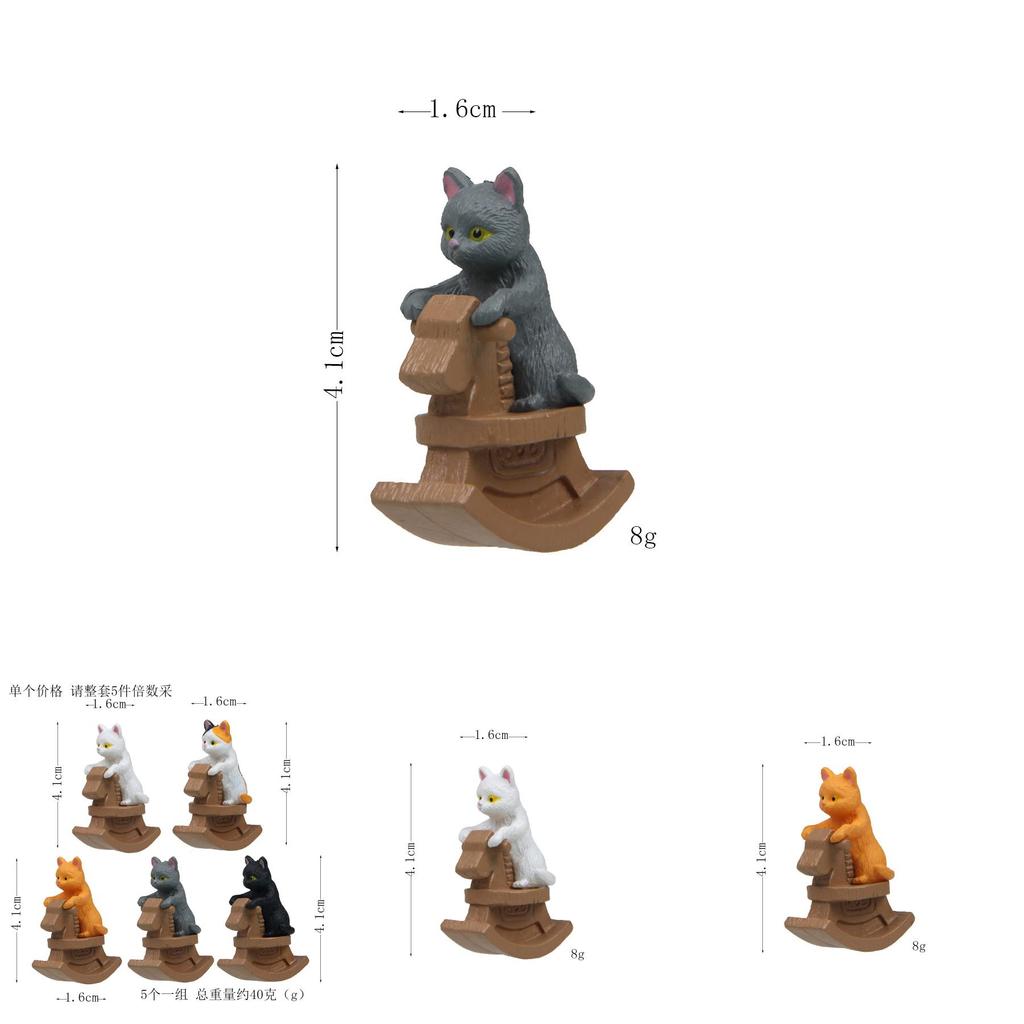Cartoon Cat Riding A Wooden Horse Figurine Pvc Miniature Garden Decor For Gift Giving And Collecting