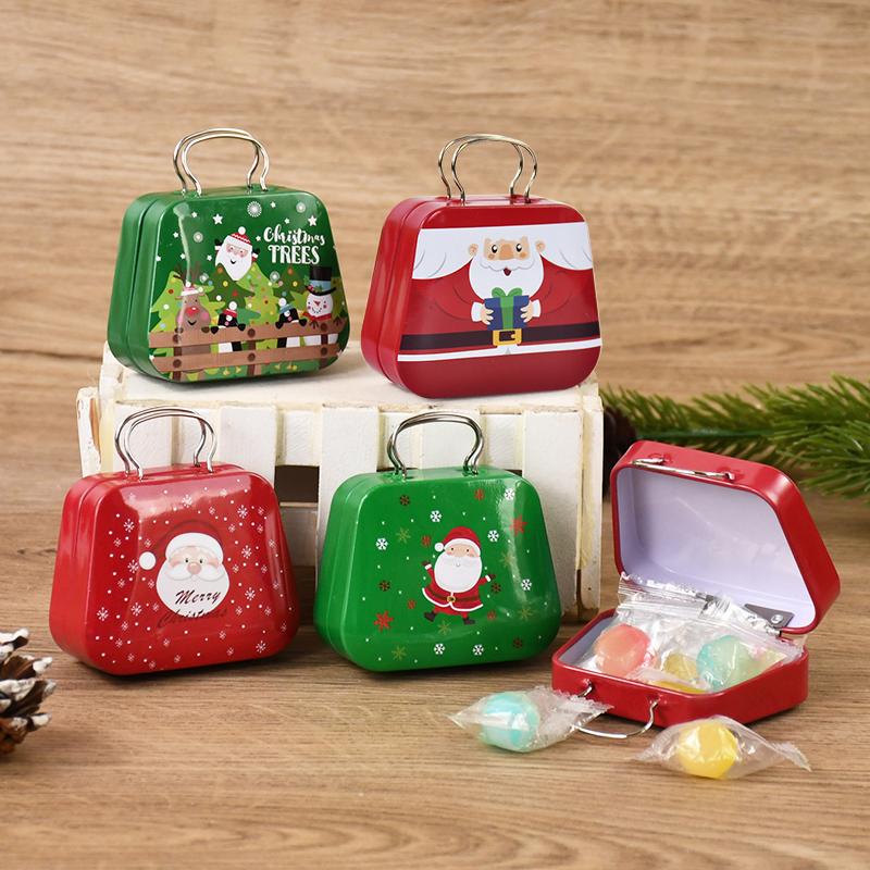 Christmas Handbag Shape Candy Box Metal Tin Cookie Gift Packaging Boxes Kids Xmas Party Favors Happy New Year 2025 Noel Decor