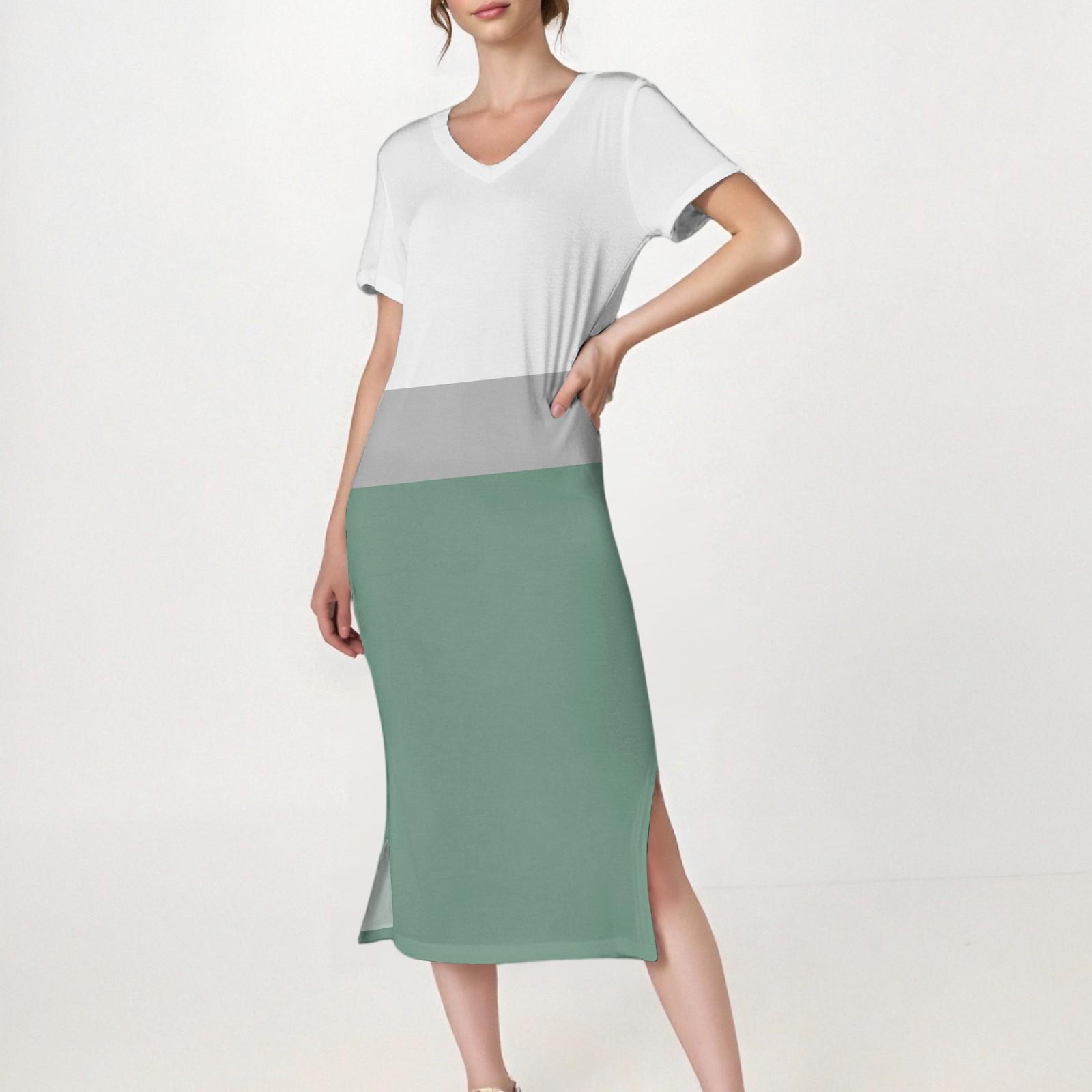 

Женское повседневное платье с V-образным вырезом и короткими рукавами, разрезом по низу и карманами XL