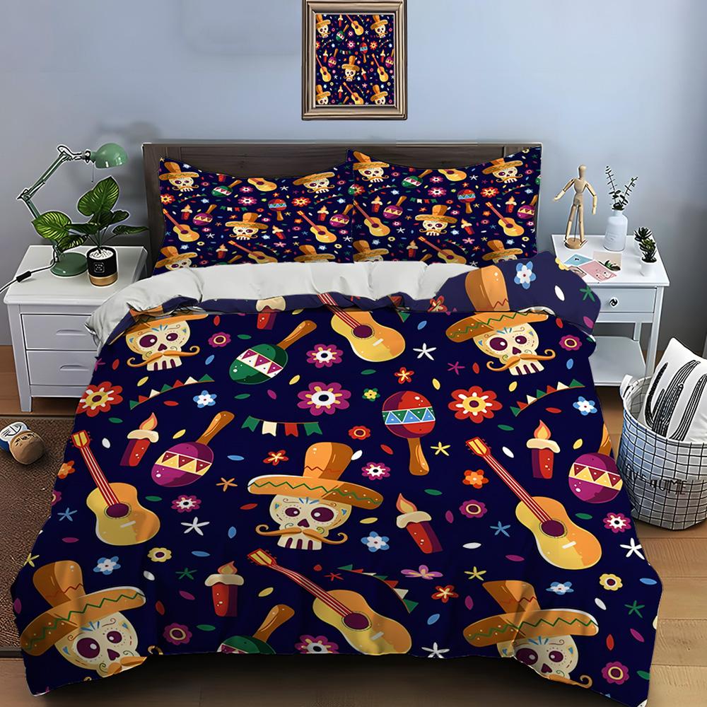Mexican Style Skull Guitar Print Bedding Set Duvet Cover 1 Duvet Cover 2 Pillowcases Adult And Kids Bedding Set Luxury Gifts