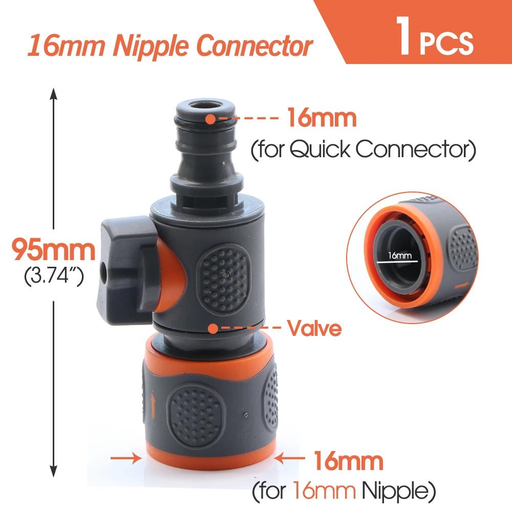 16mm Durable Plastic Ball Valve Hose Adapter for Garden Irrigation with Quick Connect Coupling and Ergonomic Grip