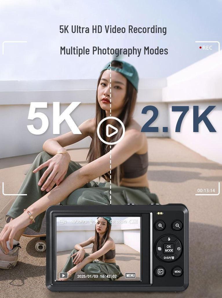 5K HD Digital Camera - Portable Selfie & Photography Camera