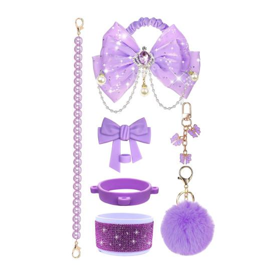 1 Set Tassenmanschette Funkelnde Strasssteine Imitierte Perlen Schleifen-Dekor Tassenzubehör mit Silikon-Bodenprotektor