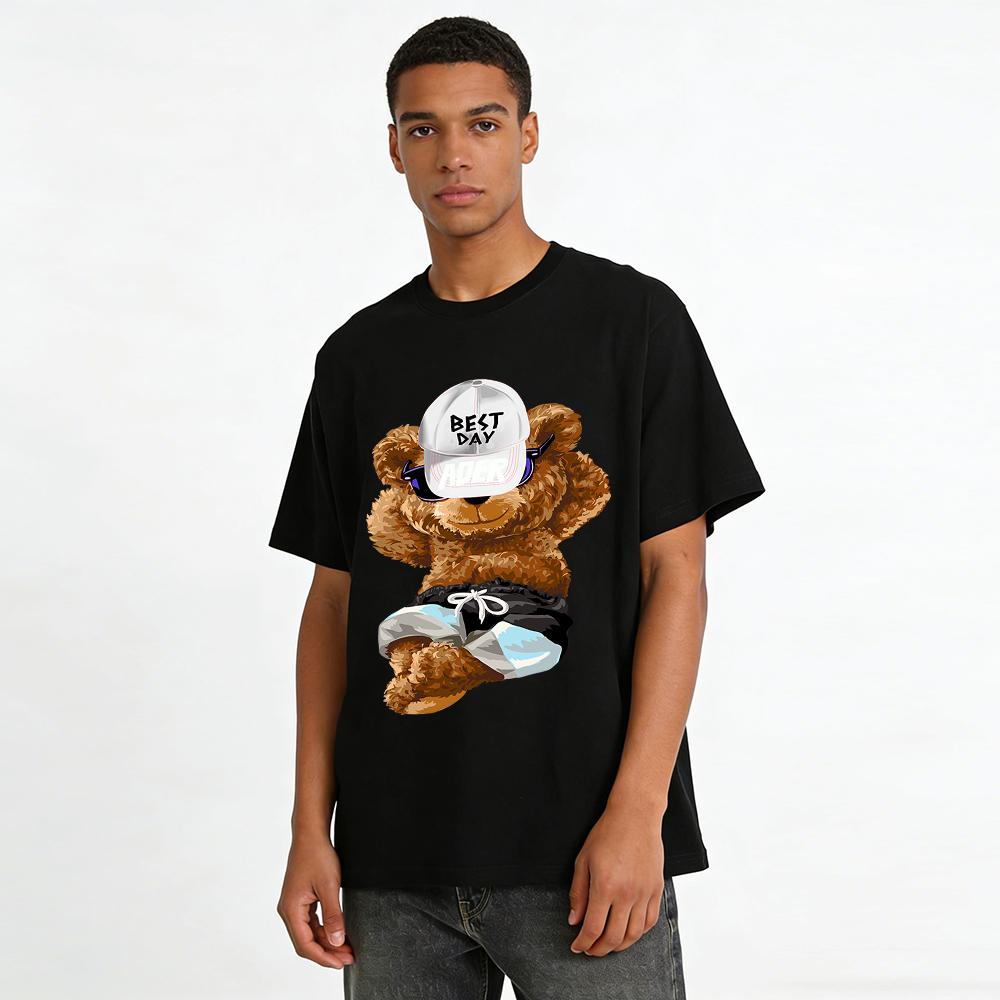 Cool Bear Print T-Shirts for Men and Women Casual Loose Fit Breathable Crew Neck Tees Pure cotton T-shirt