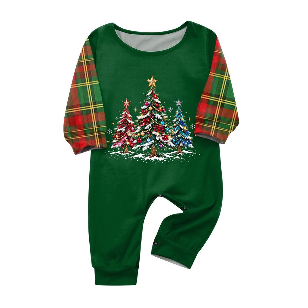 Christmas-print long-sleeve and long-pant matching family loungewear set