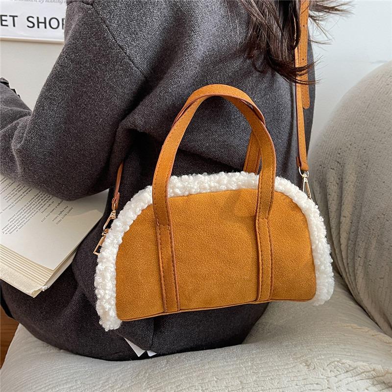 Trendy lamswol splicing damesmode pluche high-end herfst en winter handtas kleine vierkante tas trend