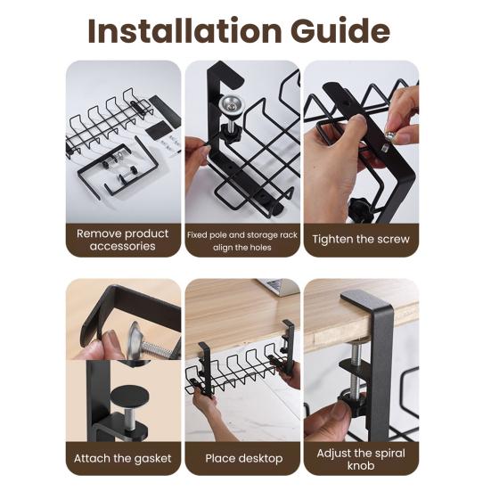 Under-Desk Cable Organizer Efficient Cable Management with Bracket And Hooks Drill-Free Clip-On Installation Home Desktop Accessory