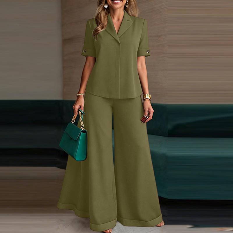 

ZANZEA Women Short Sleeve Blouse and Long Pants Casual Two Piece Suit Sets 5XL армія зелений колір