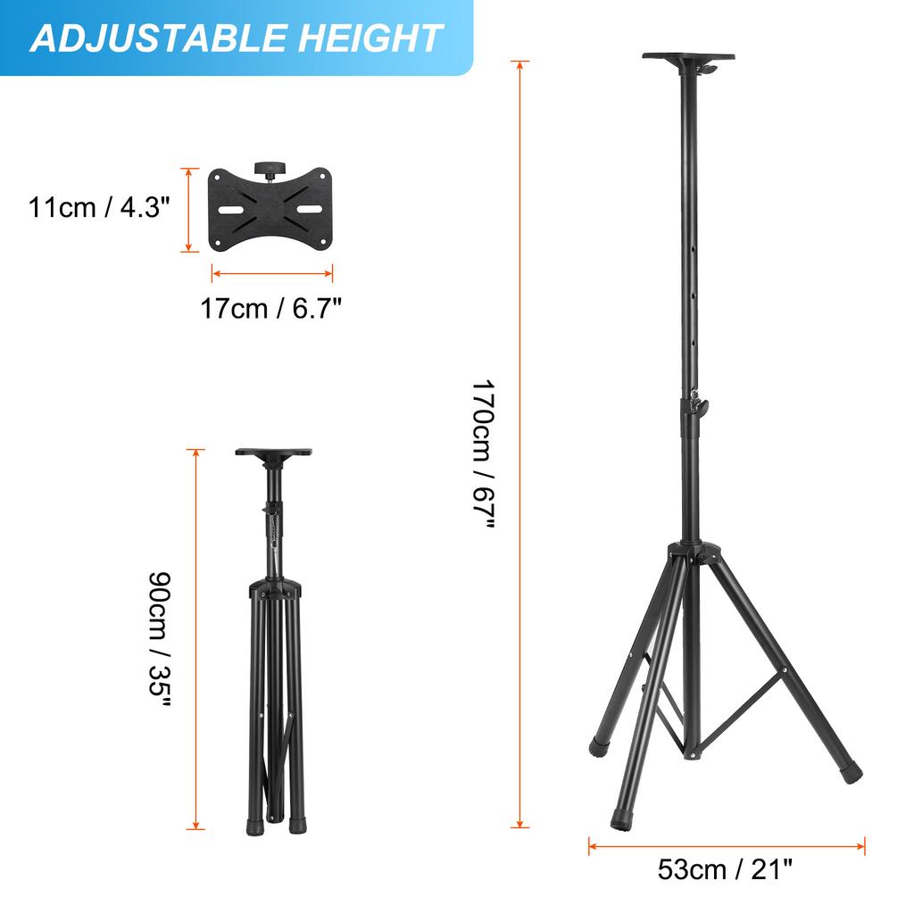 PA Speaker Stand Adjustable Height 28" To 55" / 35" To 67" DJ Tripod Stand with Mounting Bracket Universal Tripod Speaker Stands