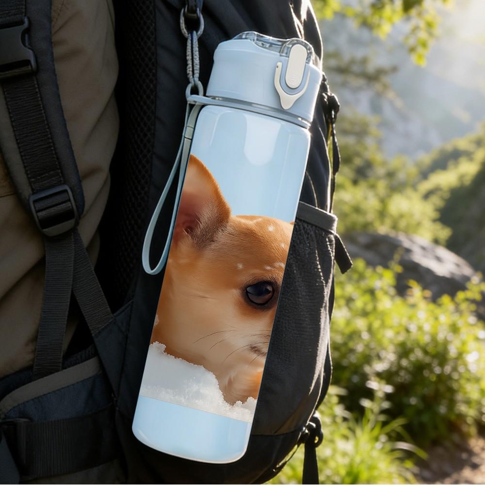 1PC Chihuahua Dog Looking Up 750ml Color Plastic Sports Water Bottle Leakproof Flip Straw Lid Suitable for Sports Office Home Use