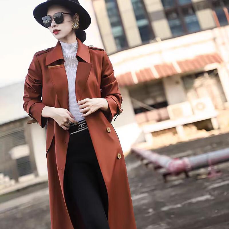 Raphenny Women s Double-Breasted Mid-Length Trench Coat XL