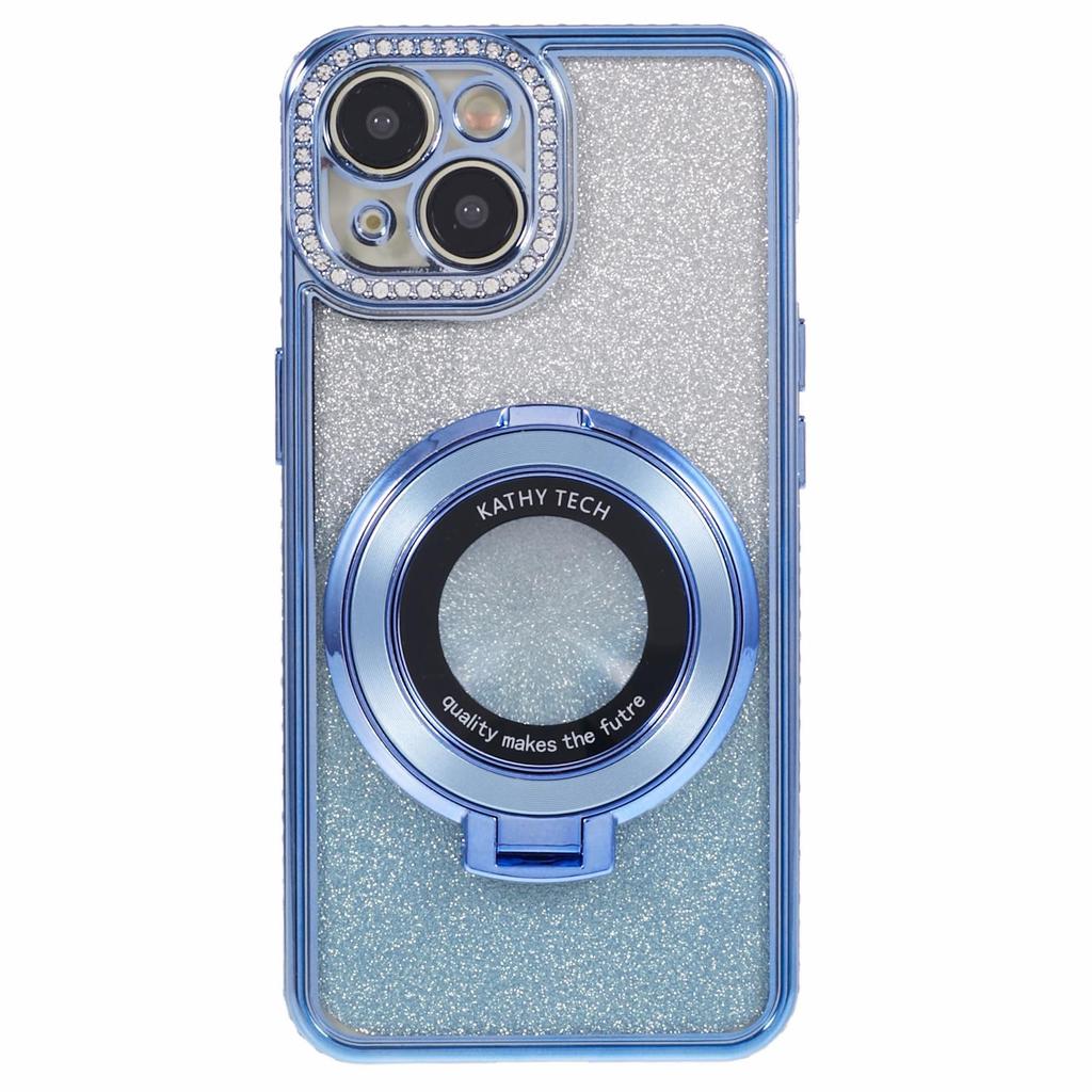For iPhone 14 Plus TPU Case Gradient Design Kickstand Phone Cover with Rhinestone Ornament
