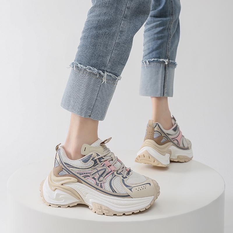 Customized new color matching fashion mesh platform dad shoes women's breathable and comfortable sports shoes small height-increasing shoes women