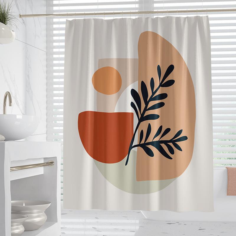 Morandi plants and flowers washable Dirt-Resistant Shower Curtain Shower Head waterproof Polyester Bath Curtain For Home Decor