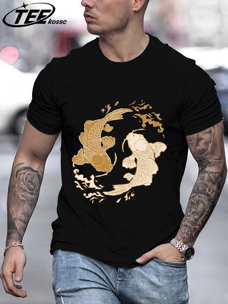 Japanese Harajuku Koi Print TShirt Men Fashion Loose Cotton Short Sleeve ONeck Summer Clothes Unisex Casual Soft Streetwear