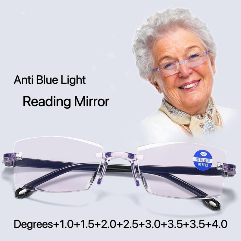 New Anti Blue Light Blocking Rimless Reading Glasses Women Men Square Frameless Presbyopic Computer Eyeglasses Diopters +1.0~4.0