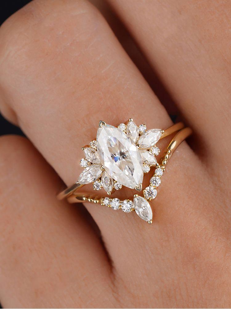 925 Silver Brilliant Luxury Marquise Zircon Ring Set For Women Engagement Wedding Fashion High Quality Fine Jewelry