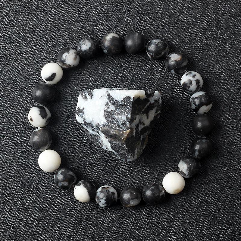 Black White Zebra Jasper Bracelets Men Women Natural Stone Round Bead Yoga Meditation Pink Zebra Energy Jasper Jewelry Pulsera