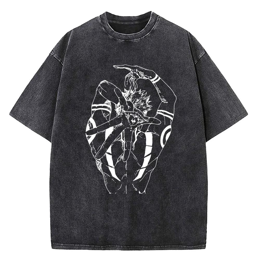 Gojo Satoru Jujutsu Kaisen T-Shirt Herren Damen T-Shirt Vintage Gewaschene Baumwolle T-Shirt Kleidung Sommer Kurzarm T-Shirts Streetwear