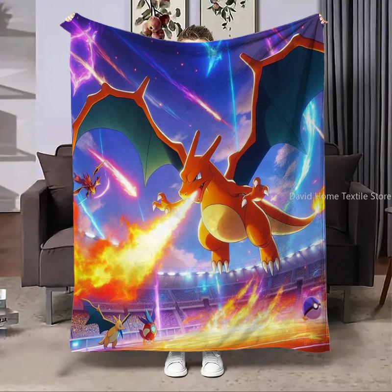 Charizard Pokemon Fire Dragon Anime Flannel Blanket Fluffy Children Adults Sofa Plush Bedspread Throw Lunch Blanket for Sofa Bed