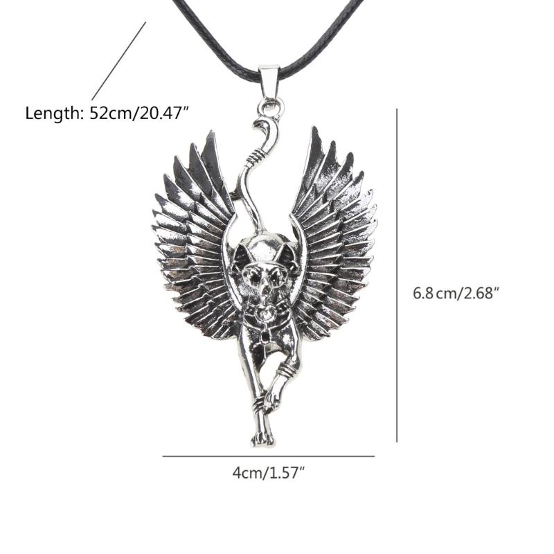 Silver Ancient Egypt Bastet Statue for Cat Pendant Necklace Wax Leather Cord Sphinx Amulet Jewelry for Family Members