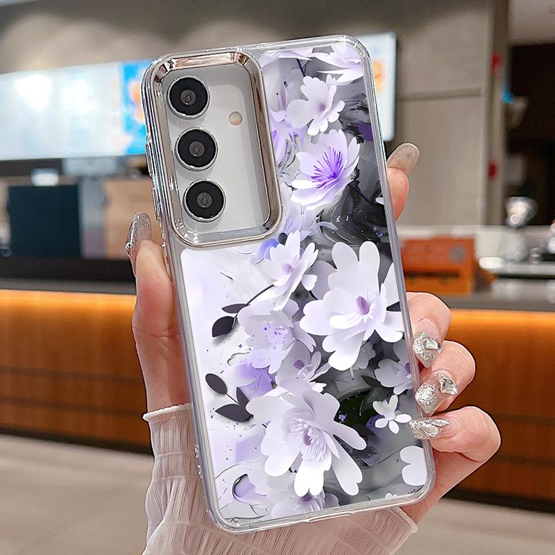 INS Watercolor Floral Case For Samsung S26 S25 Ultra S24 FE S23 Plus S22 S21 A15 A16 A17 A35 A36 A37 A54 A55 A56 A57 5G Plating Lens Soft Cover