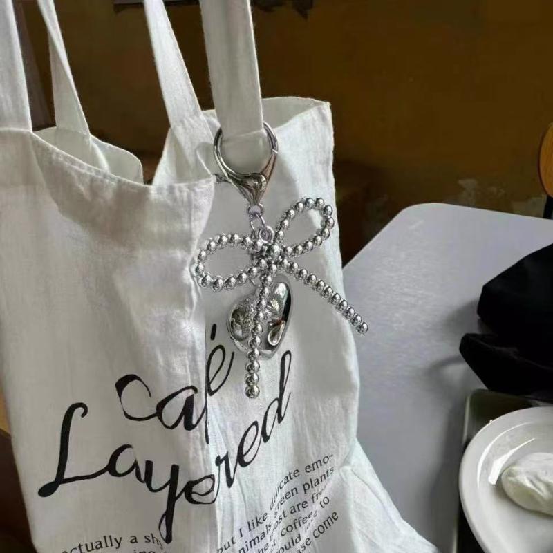 Portachiavi Semplice Fiocco Cuore Stile Y2K Portachiavi Nodo Fiocco Perline Ciondolo Estetico per Borsa Decorazione per Appendere Chiavi Regali Femminili