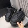 Women's thick soled lace up autumn flat shoes with round toe thick sole for increased height casual fashionable single shoes